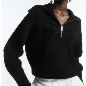 COS Black Wool Half Zip-up Sweater
